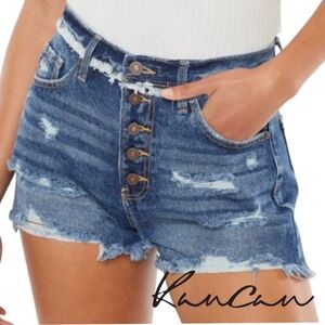 NWOT - Kancan Distressed Button Fly Denim Shorts